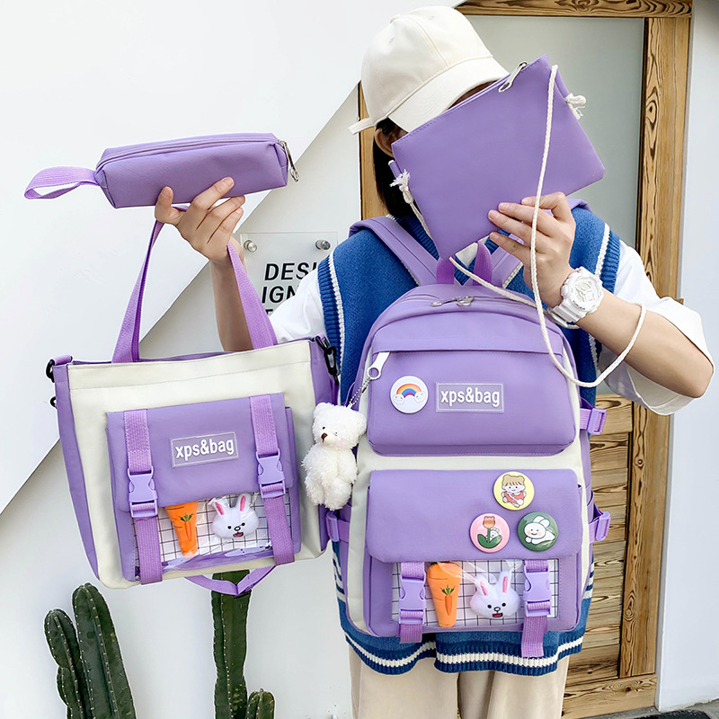 Ensemble de sacs d’école Kawai pour adolescents 4Pcs HAOLIDA V1 Mauve – محفظة 4 قطع كاواي بنفسجي 3