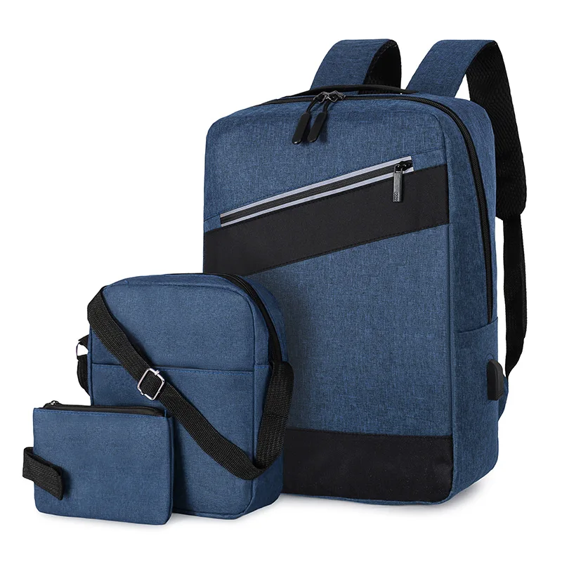 Sac à dos homme avec sac bandoulière et trousse 3en1 bleu 2776-3 - محفظة ظهر رجالية 3 قطع أزرق 1