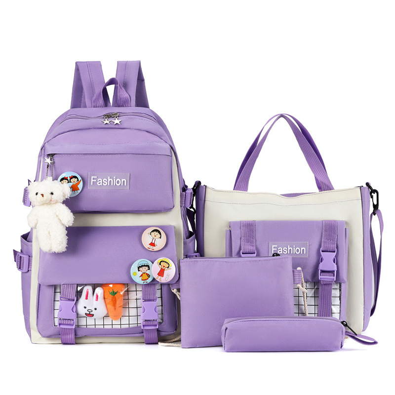 Ensemble de sacs d’école Kawai pour adolescents 4Pcs HAOLIDA V1 Mauve – محفظة 4 قطع كاواي بنفسجي 5