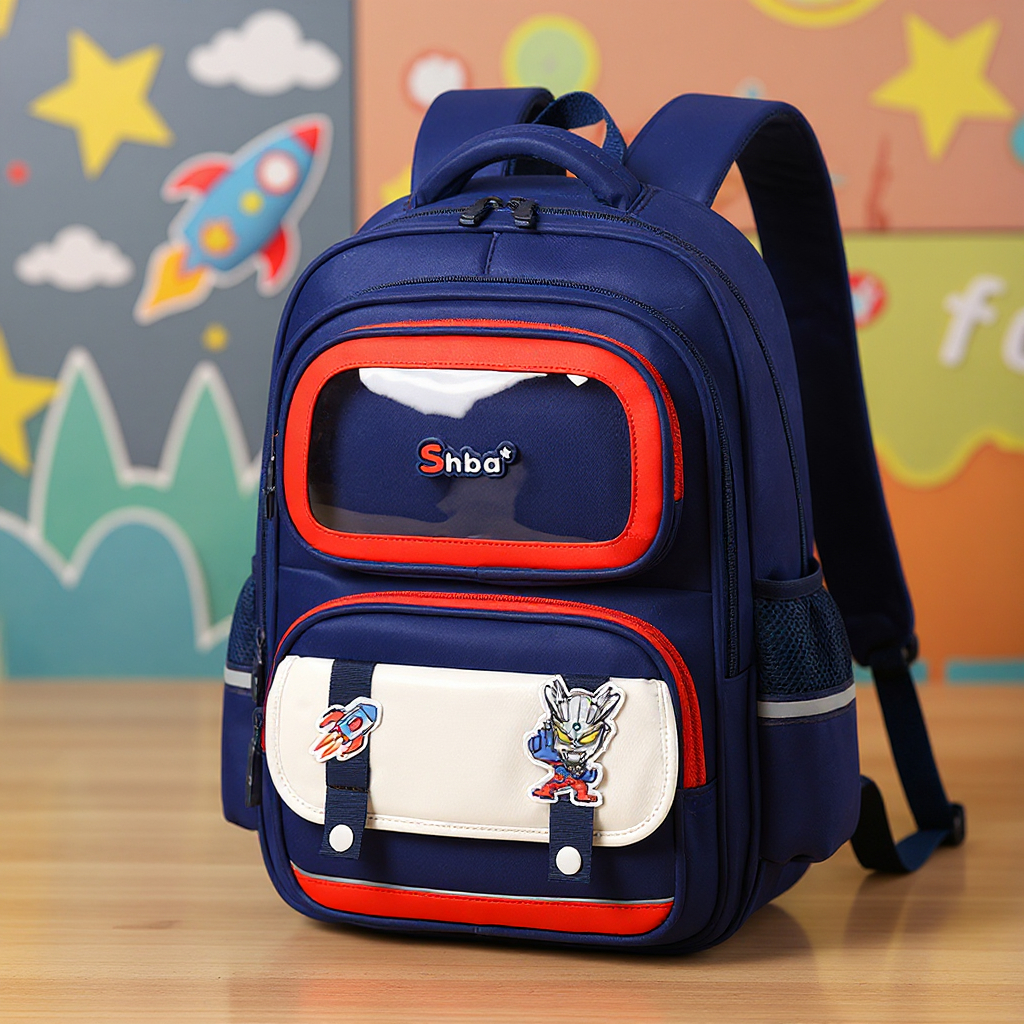 Sac à Dos Enfant Ludique avec Plusieurs Compartiment et un Peluche LM-5122 Bleu Nuit - حقيبة ظهر للأطفال أزرق ليلي 2