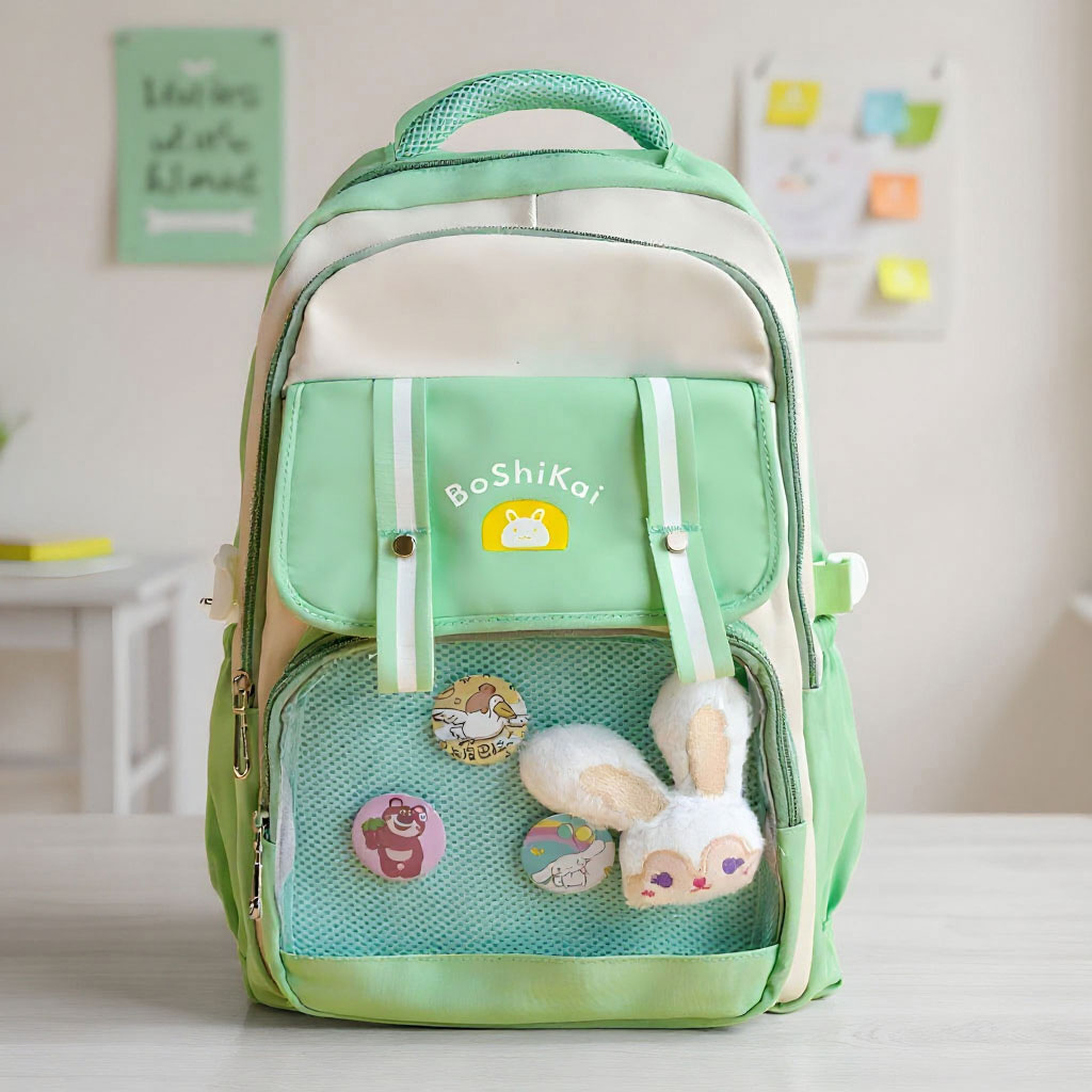 Sac à Dos Scolaire pour Enfants Style Kawaii BoShiKai Vert - حقيبة ظهر مدرسية للأطفال أخضر 1