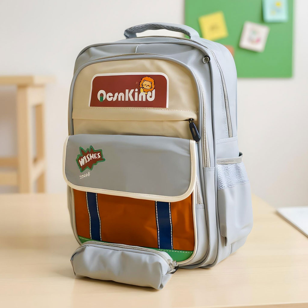 Sac à Dos pour Enfants avec Trousse Assortie 2504 Gris - حقيبة ظهر مدرسية للأطفال مع مقلمة رمادي 1