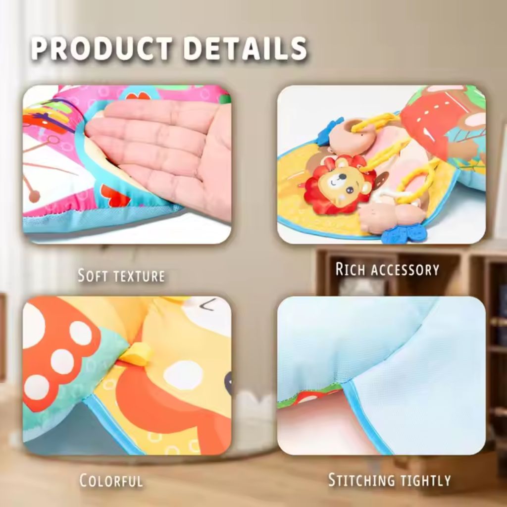 Coussin de Jeu Bébé - Jouet d'Éveil Sensoriel Montessori avec Animaux Sonores – وسادة البطن للرضع 4