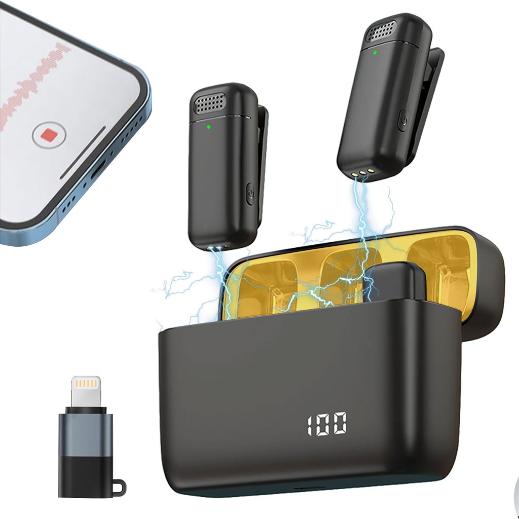 Double Microphone sans Fil pour Iphone et Android avec Étui de Charge - ميكروفون إحترافي مزدوج 1
