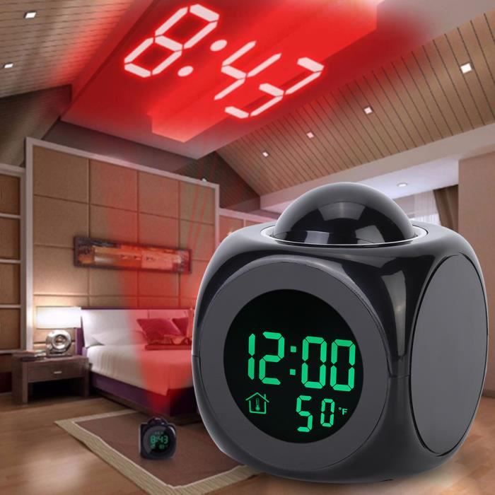 Horloge numérique de Projection LCD à LED, alarme vocale, fonction Snooze, thermomètre 2
