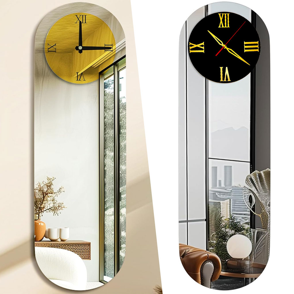 Horloge Murale Silencieuse Forme Oval Chiffre Romain 90x35cm 2