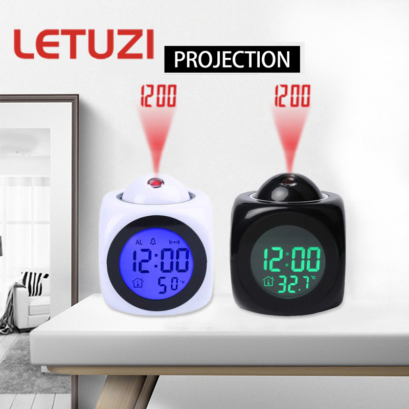 Horloge numérique de Projection LCD à LED, alarme vocale, fonction Snooze, thermomètre 7