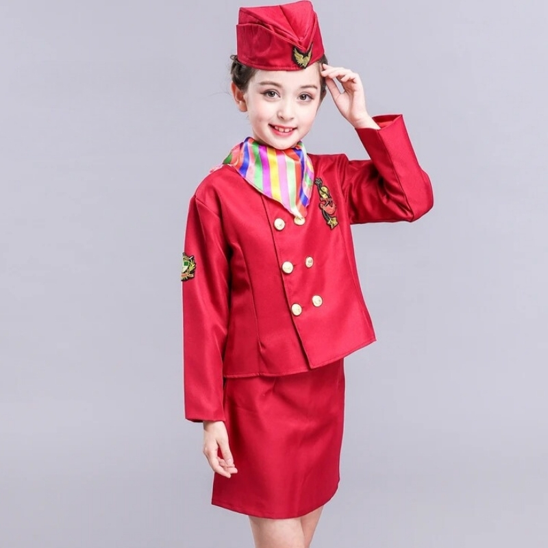 Costumes hôtesse de l'air pour Enfants, Uniformes d'Aviation, 4 Pcs 2