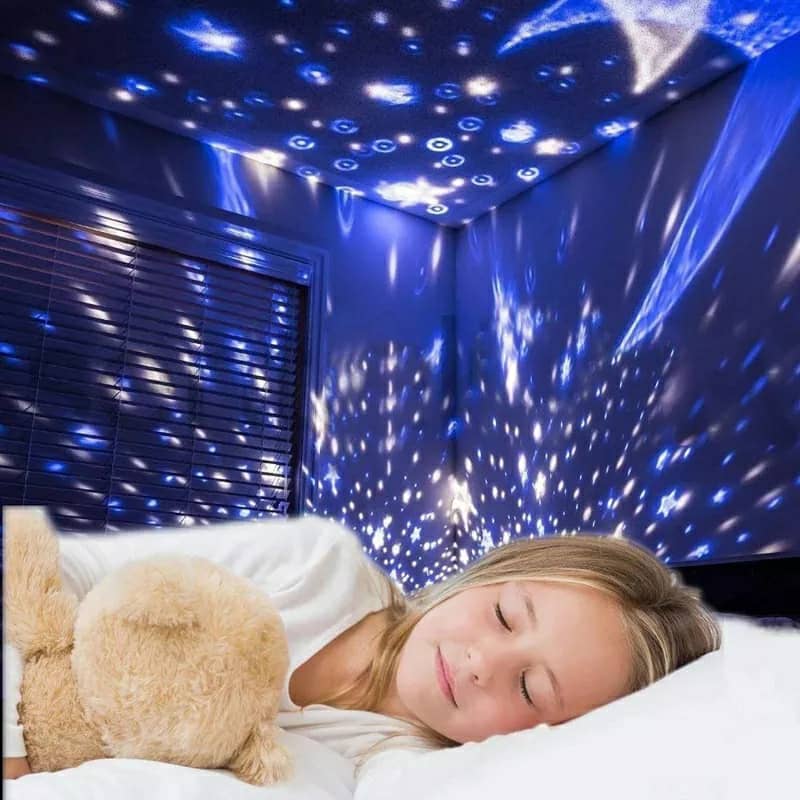 Projecteur LED rotatif produisant l'image d'un ciel étoilé, idéal pour la chambre d'un enfant 4