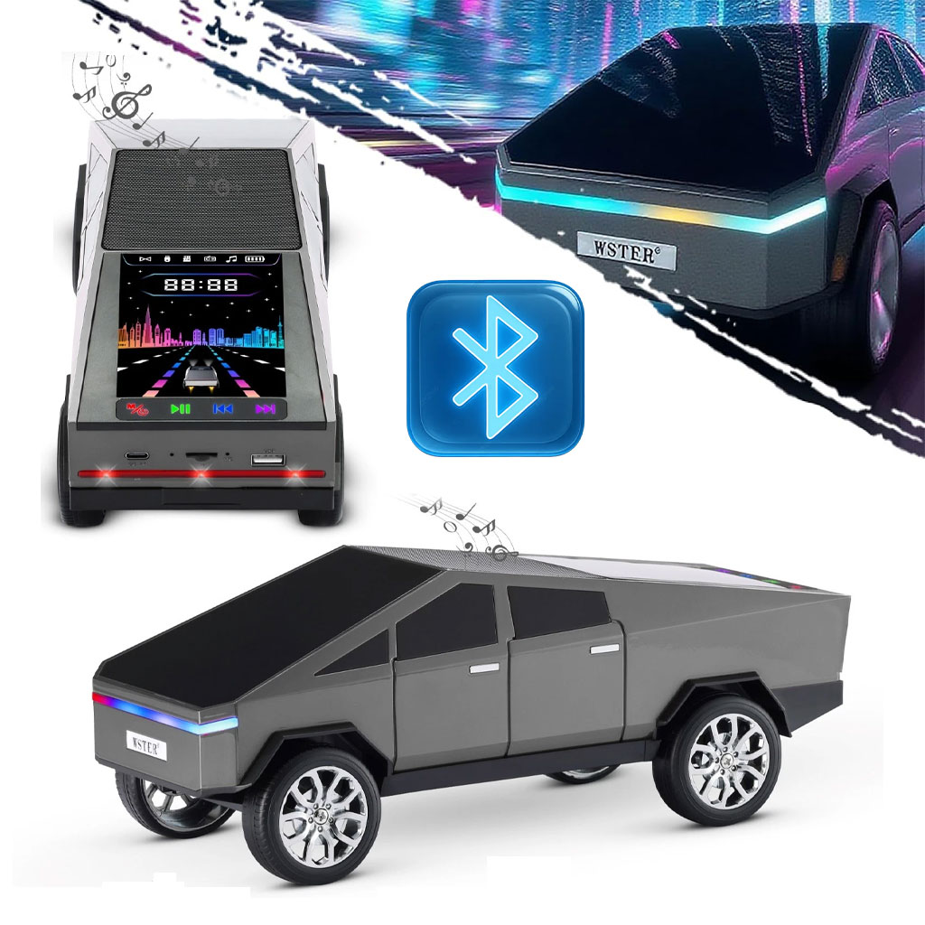 Haut parleur portable Bluetooth en forme de voiture pick-up avec écran et lumière LED festive 1