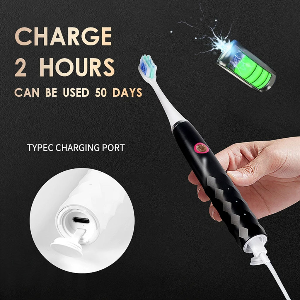 Brosse à dents électrique sonique 6 modes réglables avec 4 têtes - فرشاة أسنان 3