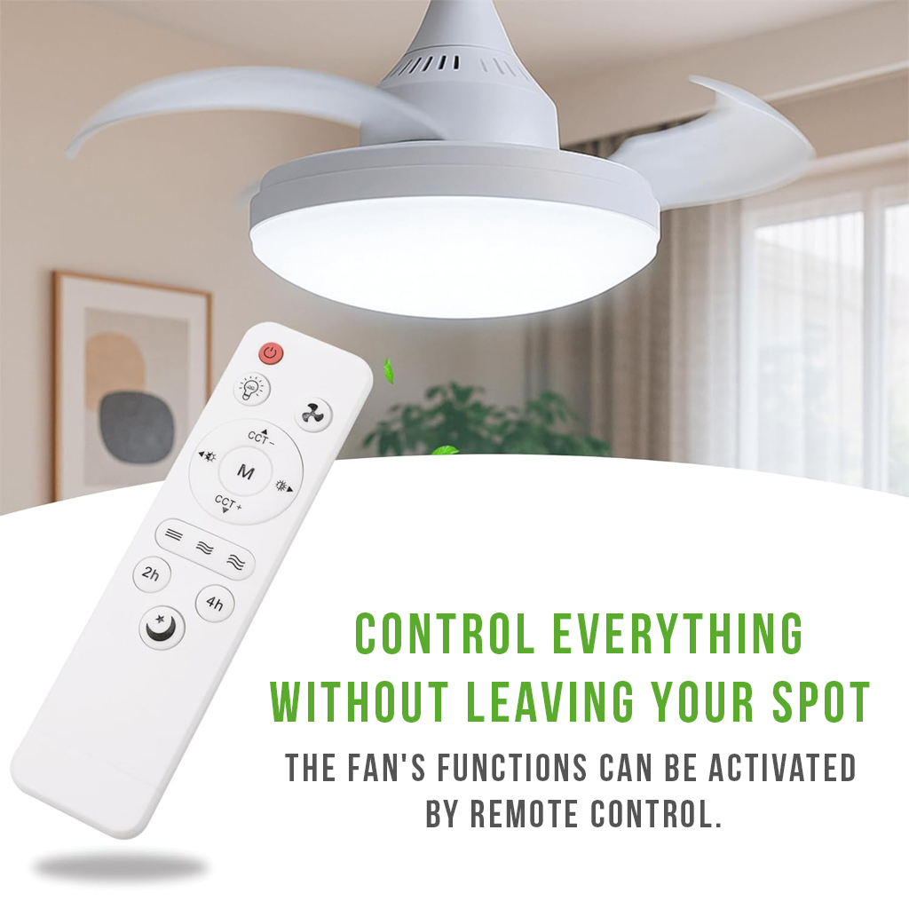 Ventilateur de plafond rétractable avec lumière réglable et télécommande 3