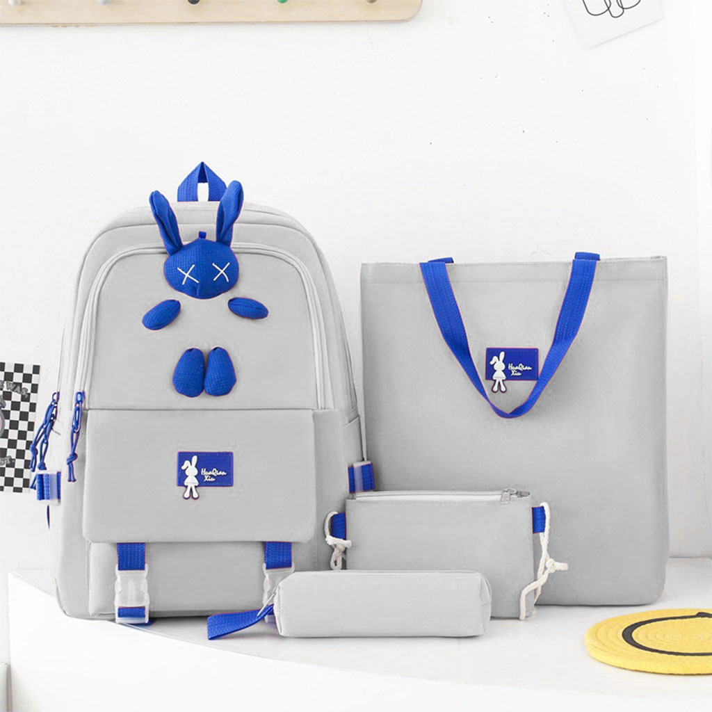 Ensemble de sacs d'école Kawai pour adolescents 4Pcs Lapin X Gris- محفظة 4 قطع كاواي رمادي 1