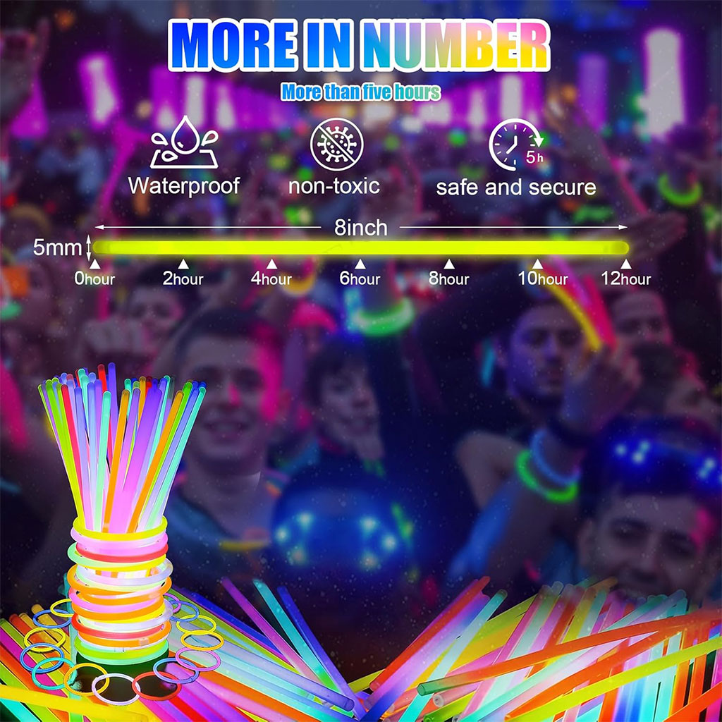Glow Sticks Bulk Party Favors 50pcs 8inch Party Time - أساور مضيئة للحفلات 6
