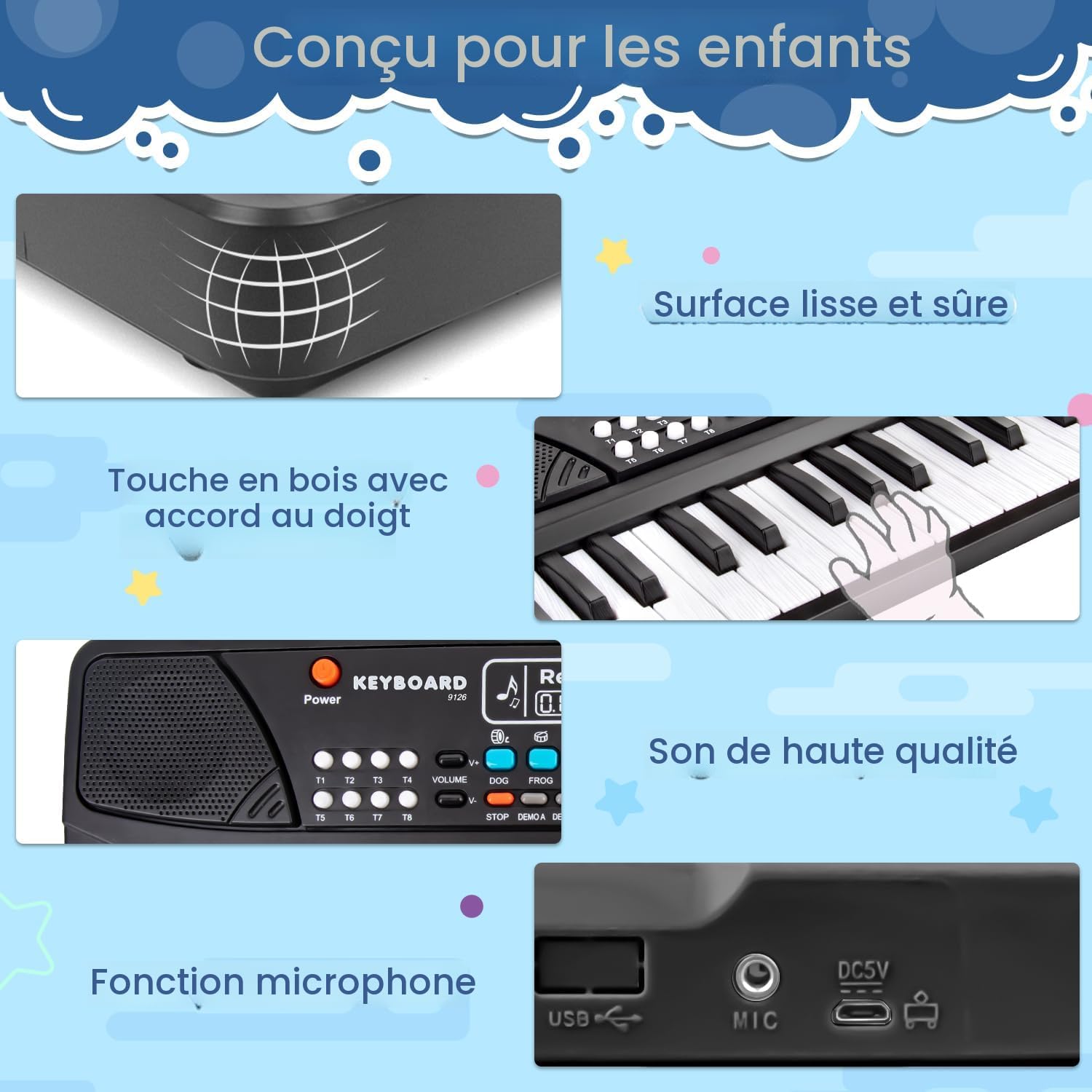 Piano éducatif à clavier électronique pour enfants, avec microphone et 37 touches - بيانو تعليمي بـ 37 مفتاحاً للأطفال 7