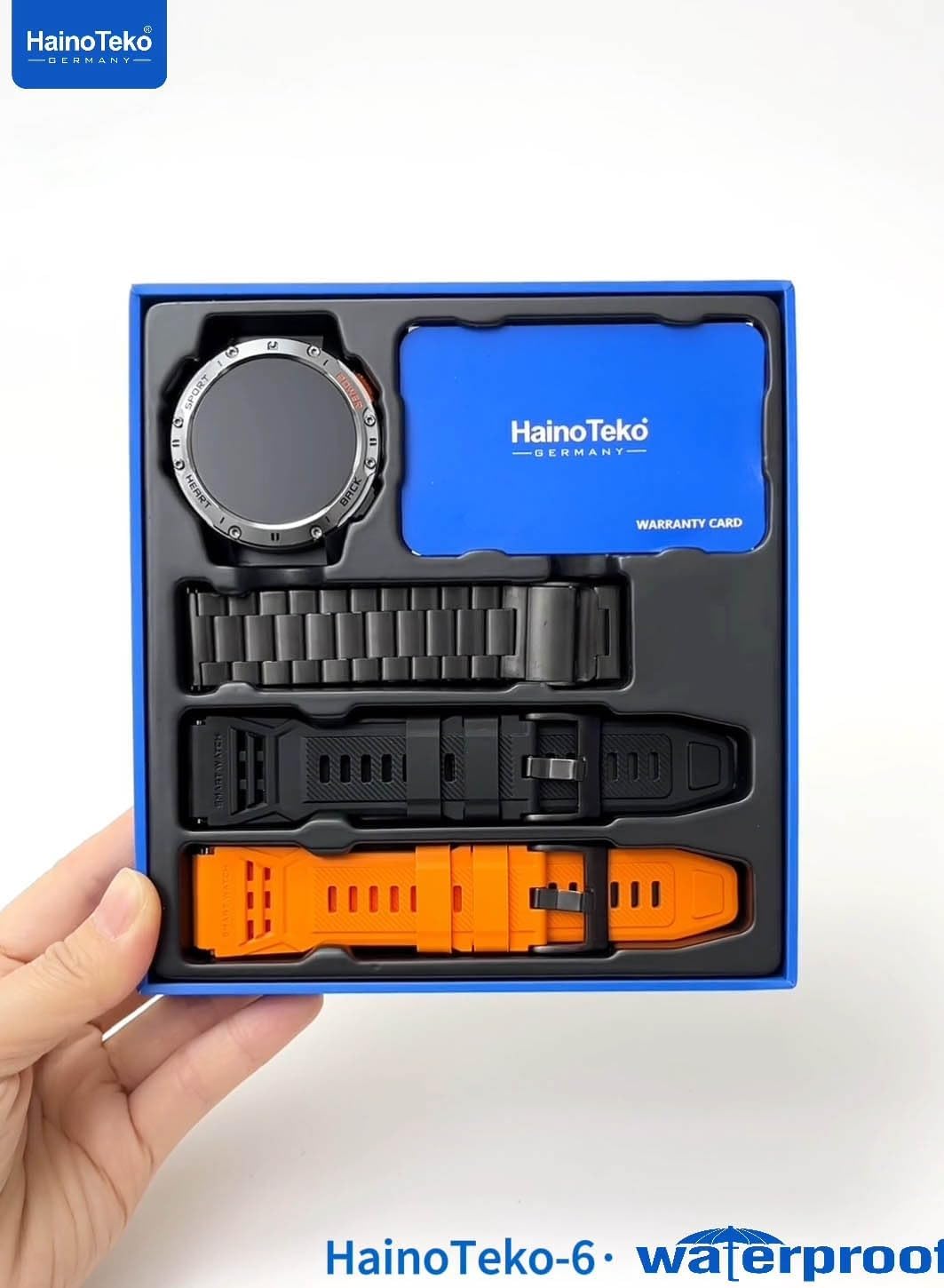 HainoTeko-6 avec écran AMOLED 3 paires de bracelets et lampe torche intégrée - ساعة ذكية أصلية - 5