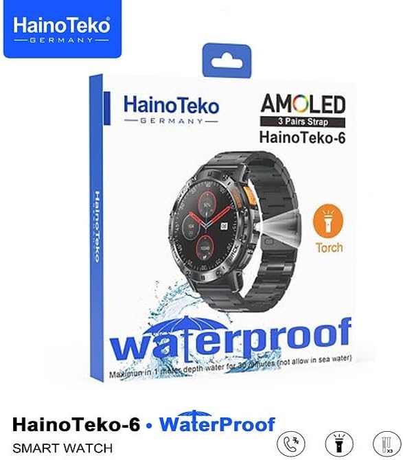 HainoTeko-6 avec écran AMOLED 3 paires de bracelets et lampe torche intégrée - ساعة ذكية أصلية 5
