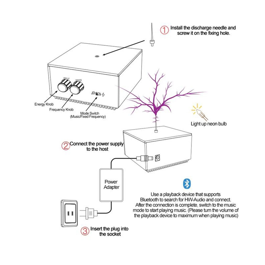 Bluetooth Mini Music Tesla Coil Kit,10 Cm Solid State Touchable Artificial Lightning - صندوق تيسلا - 10