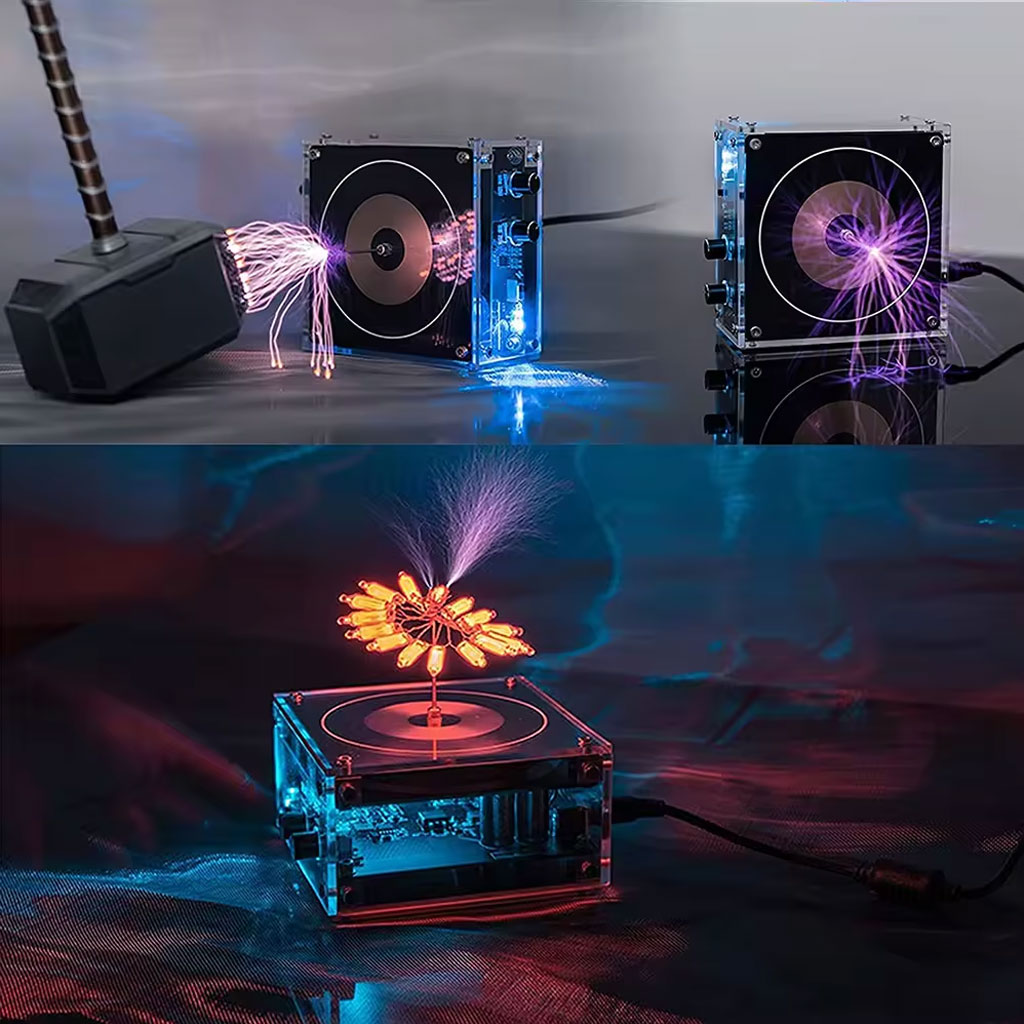 Bluetooth Mini Music Tesla Coil Kit,10 Cm Solid State Touchable Artificial Lightning - صندوق تيسلا 4