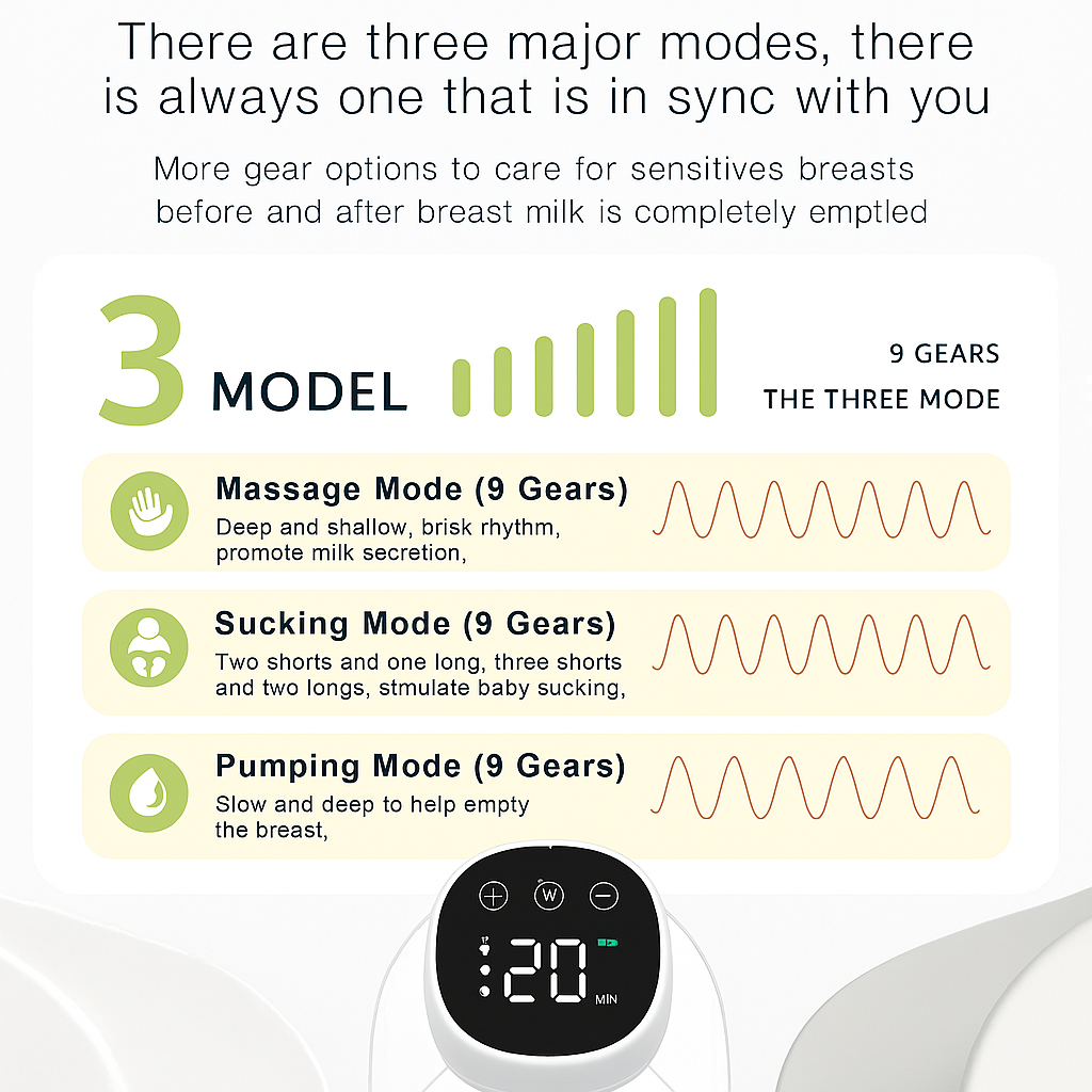 Double Tire Lait Electrique Mains Libres MY-376 3 Modes 9 Niveaux - جهاز إستخراج الحليب 2 قطع 8