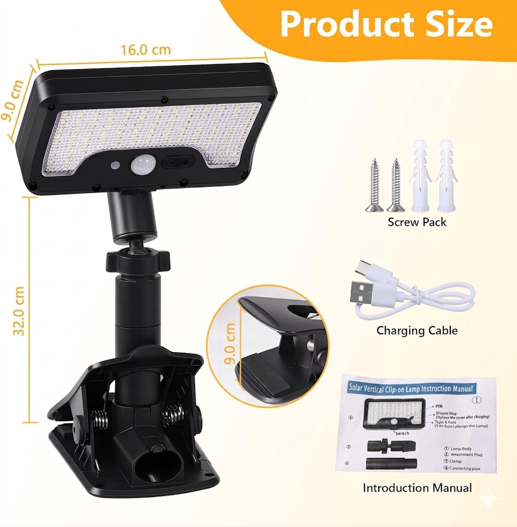 Applique murale solaire LED à Clip avec détecteur de mouvements YX-672L-1 - مصباح كشاف مع حساس حركة - 25