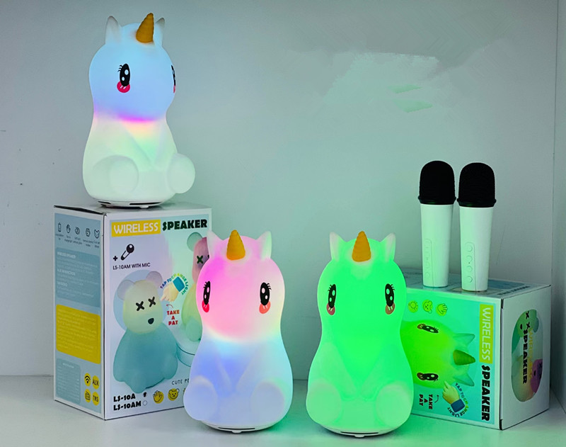 Haut-parleur sans fil de dessin animé licorne avec microphone karaoké LS-10BM - مكبر صوت مع ميكروفون لاسلكي مدمج 10