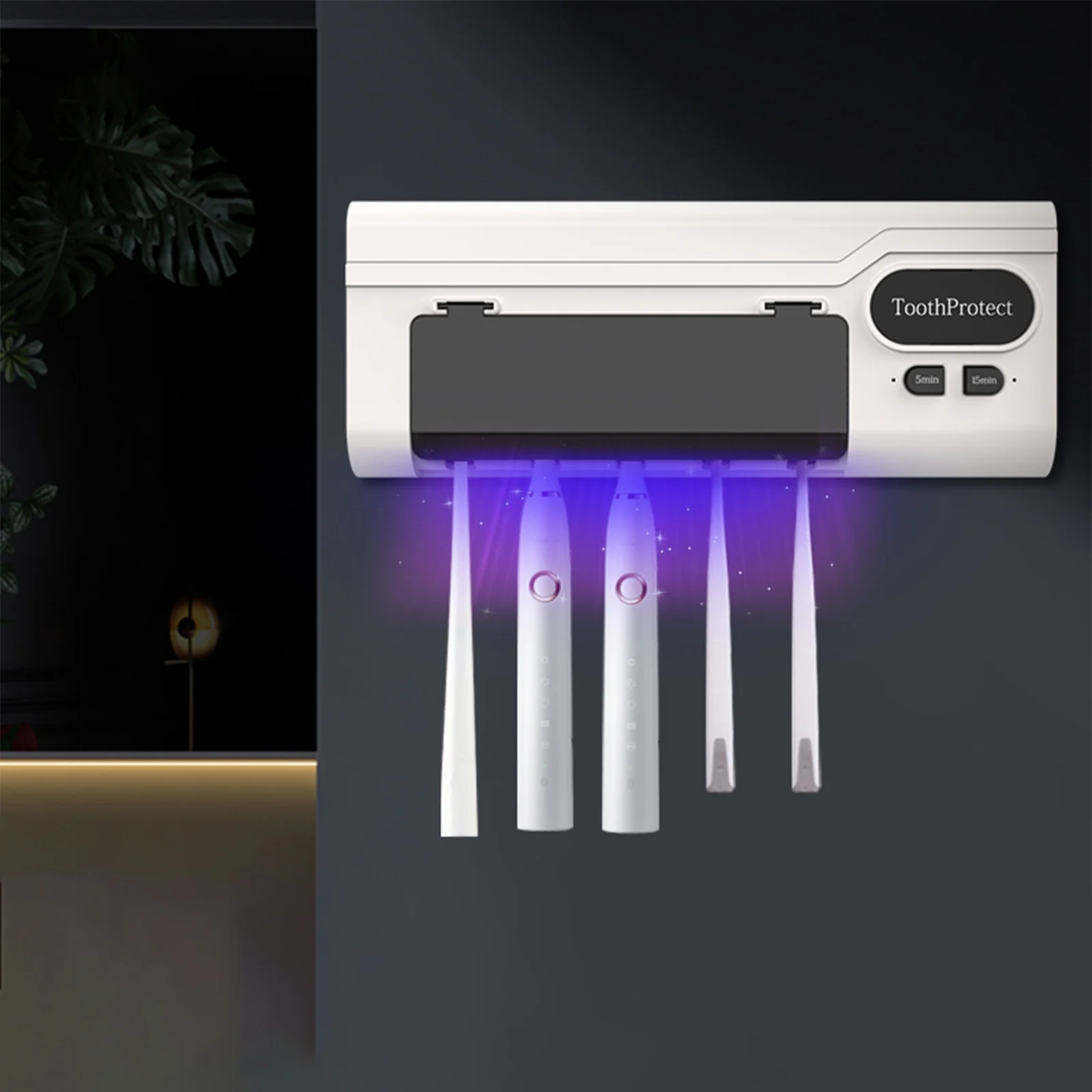 Désinfectant et support de brosse à dents intelligent rechargeable 5 emplacements - حامل فرش الأسنان - 2