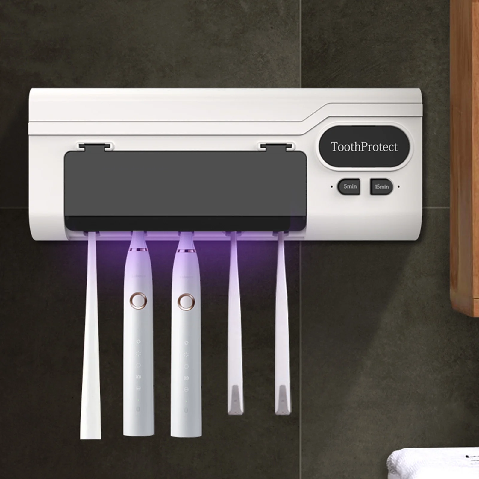 Désinfectant et support de brosse à dents intelligent rechargeable 5 emplacements - حامل فرش الأسنان 3