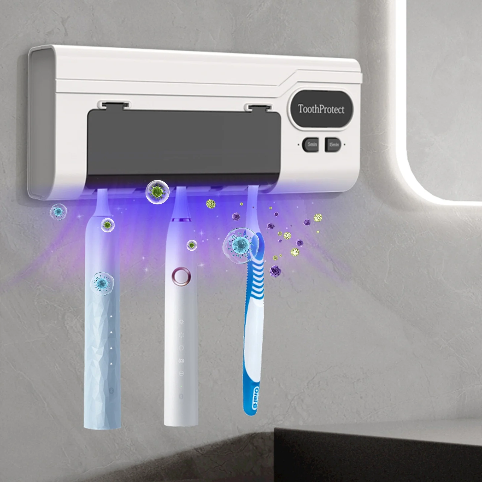 Désinfectant et support de brosse à dents intelligent rechargeable 5 emplacements - حامل فرش الأسنان 6