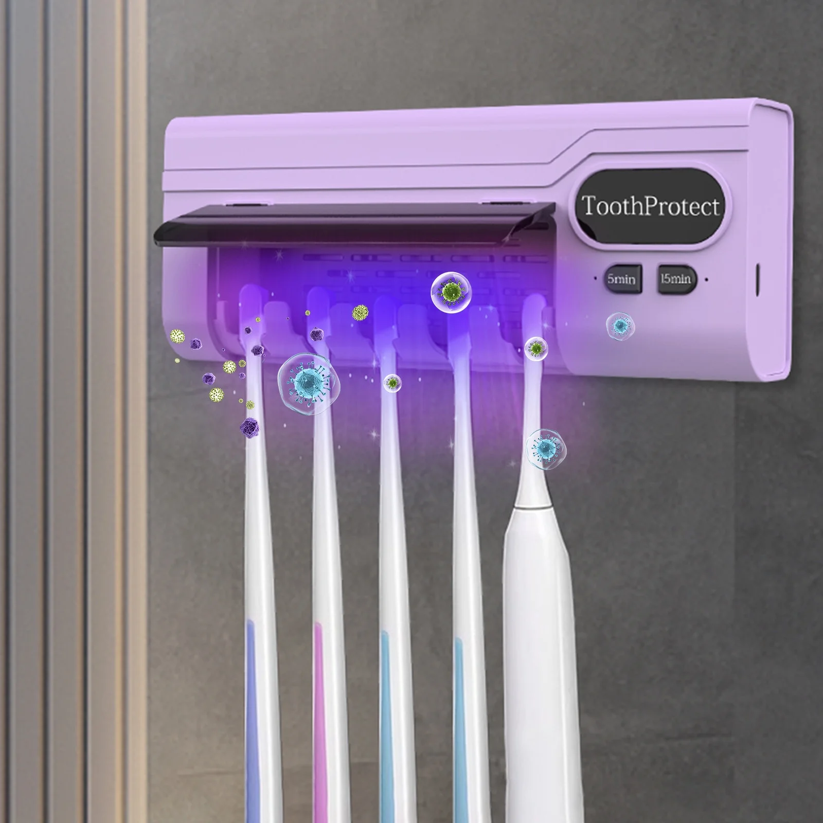 Désinfectant et support de brosse à dents intelligent rechargeable 5 emplacements - حامل فرش الأسنان 2