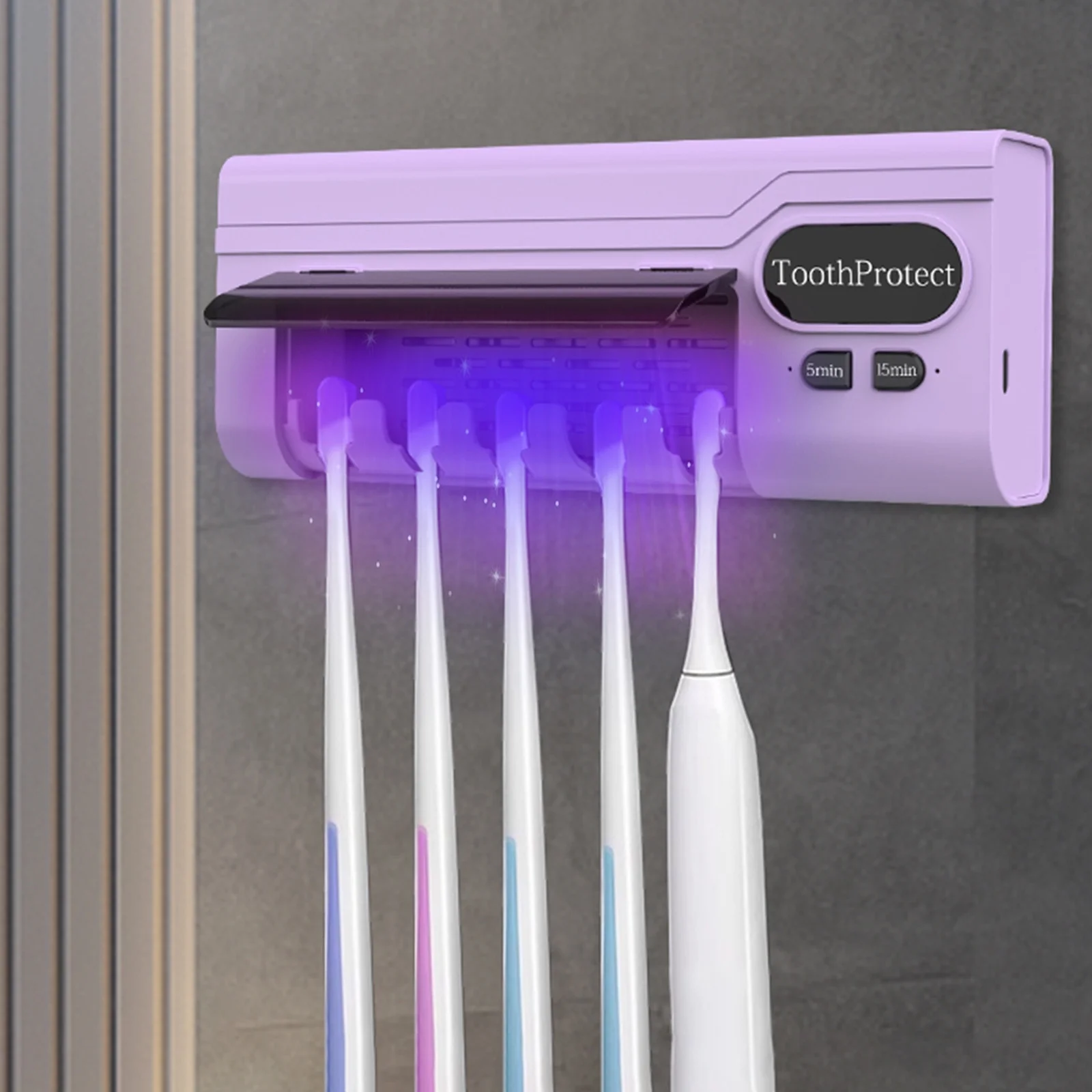 Désinfectant et support de brosse à dents intelligent rechargeable 5 emplacements - حامل فرش الأسنان 8