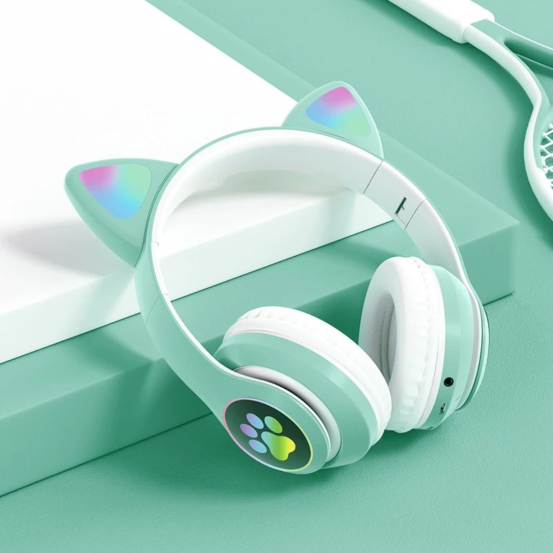 Casque stéréo Bluetooth sans fil oreilles de chat électroluminescents avec support carte TF - 3