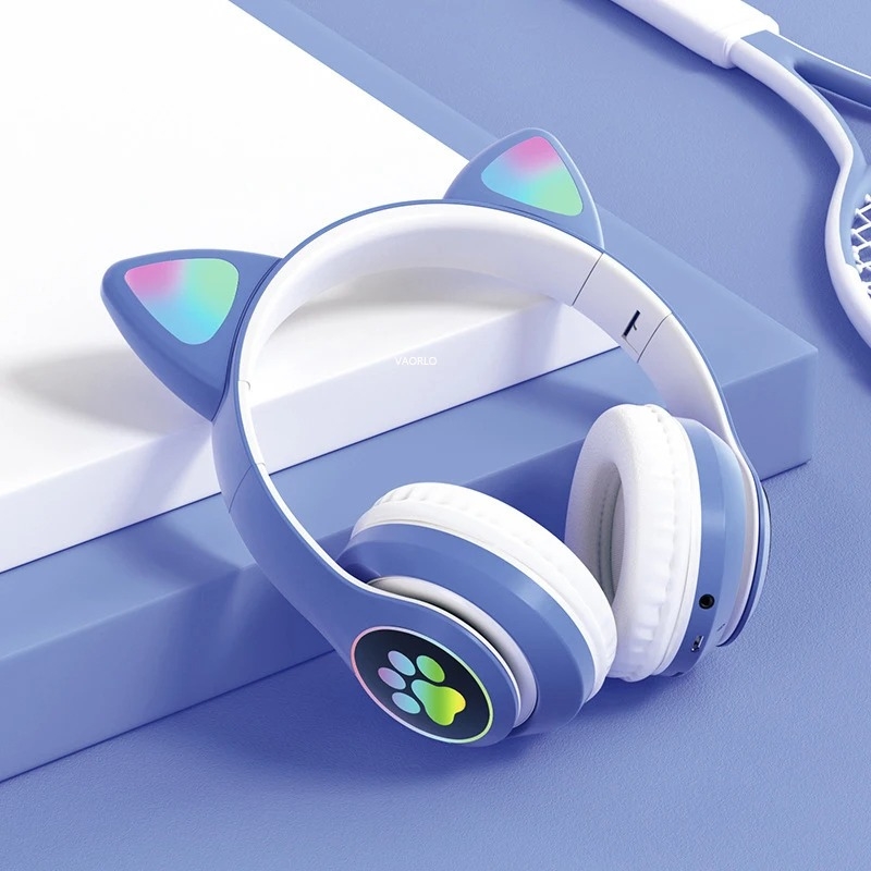 Casque stéréo Bluetooth sans fil oreilles de chat électroluminescents avec support carte TF - 2