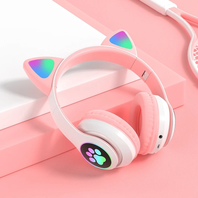 Casque stéréo Bluetooth sans fil oreilles de chat électroluminescents avec support carte TF 5