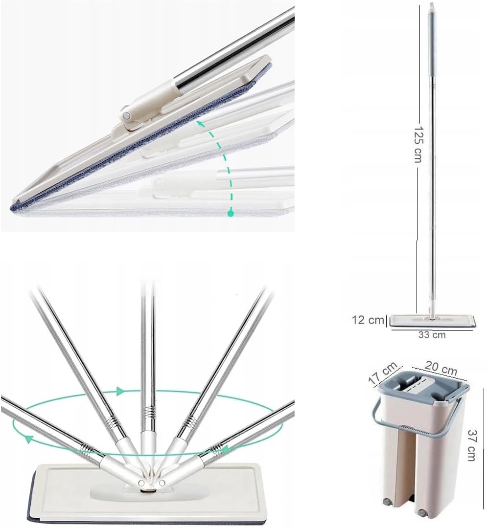 Balai-serpillère plat avec seau à deux compartiments et lingettes en microfibre - ممسحة مايكروفيبر مع دلو بغرفتين للفصل بين الماء النظيف - 1