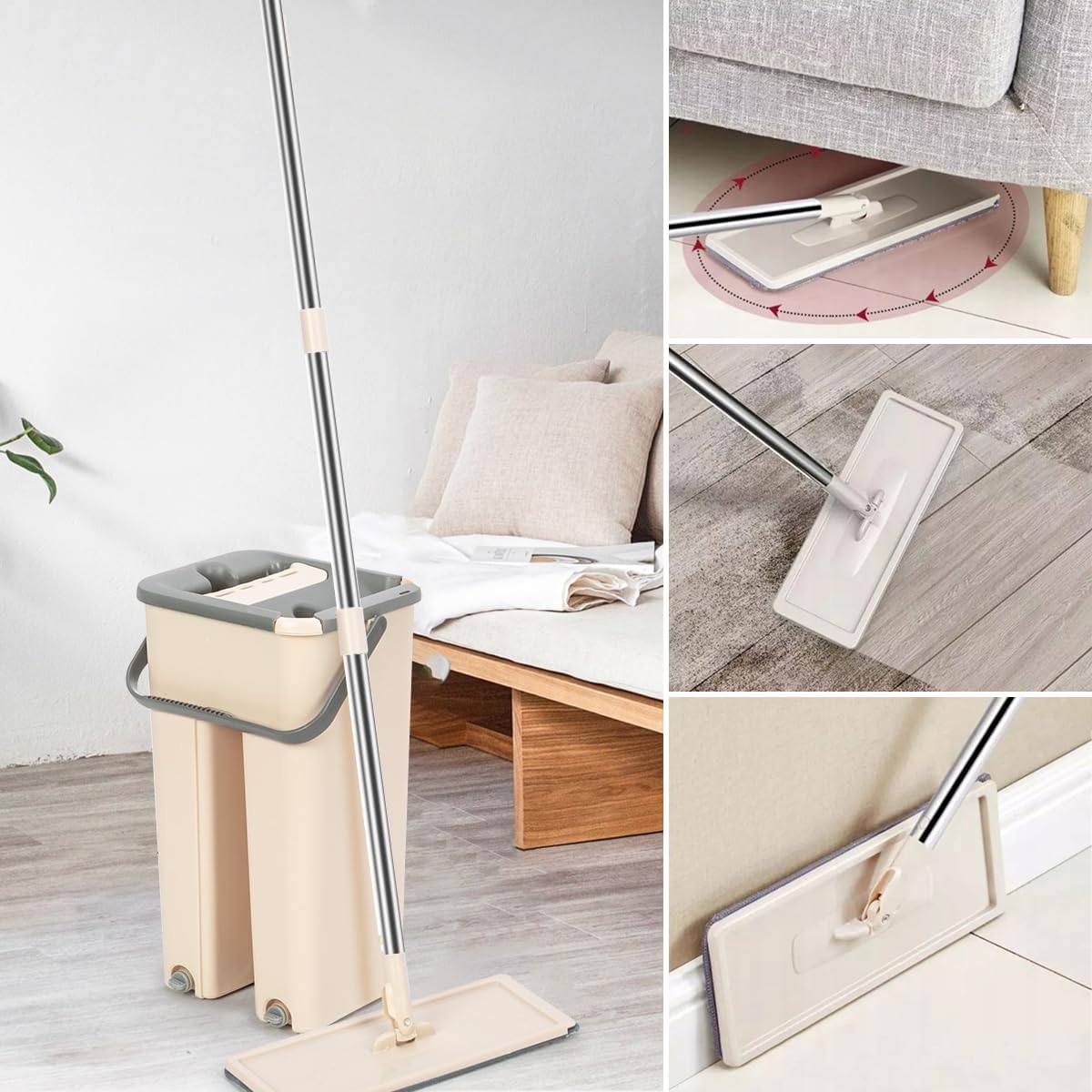 Balai-serpillère plat avec seau à deux compartiments et lingettes en microfibre - ممسحة مايكروفيبر مع دلو بغرفتين للفصل بين الماء النظيف - 2