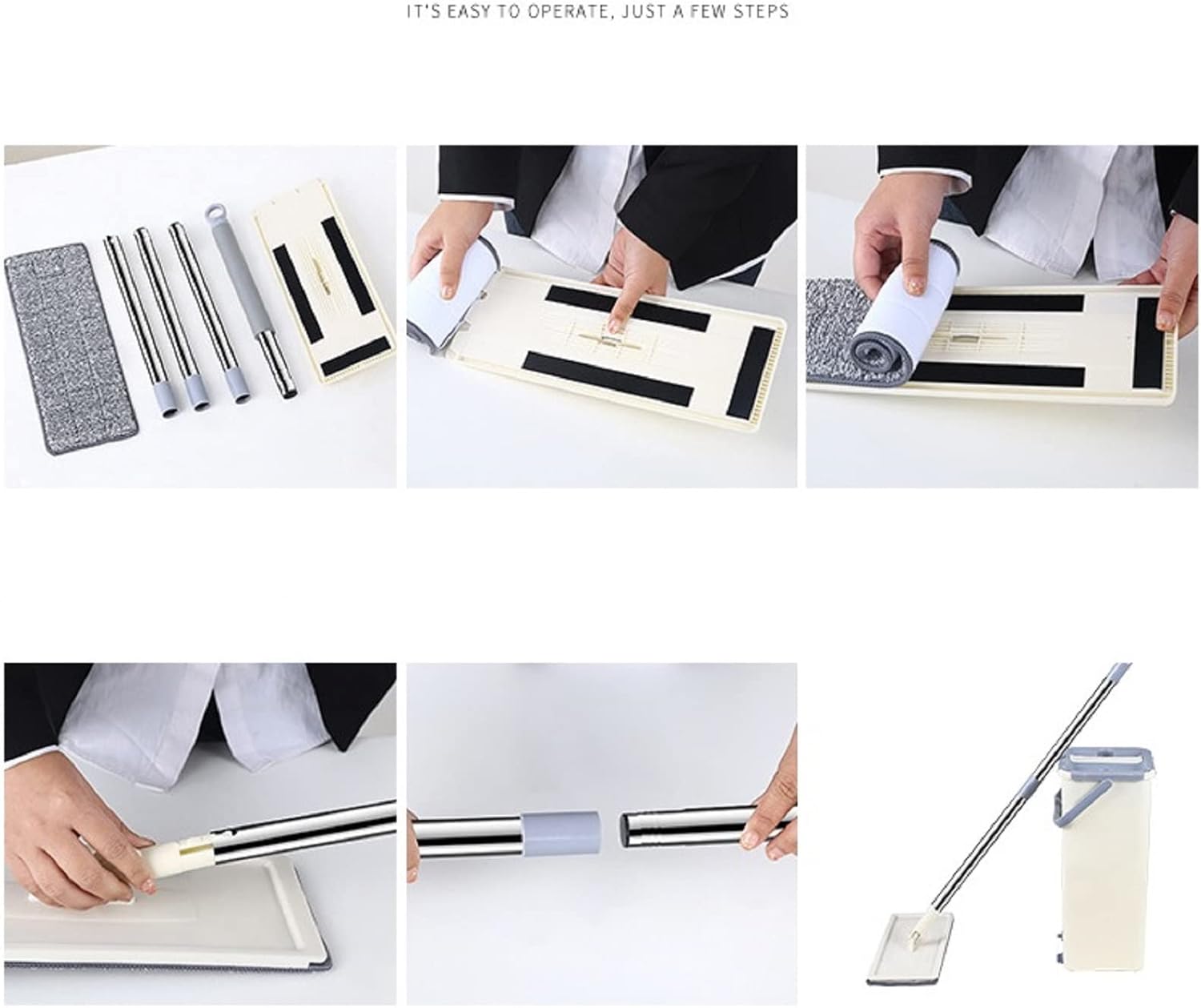 Balai-serpillère plat avec seau à deux compartiments et lingettes en microfibre - ممسحة مايكروفيبر مع دلو بغرفتين للفصل بين الماء النظيف - 4