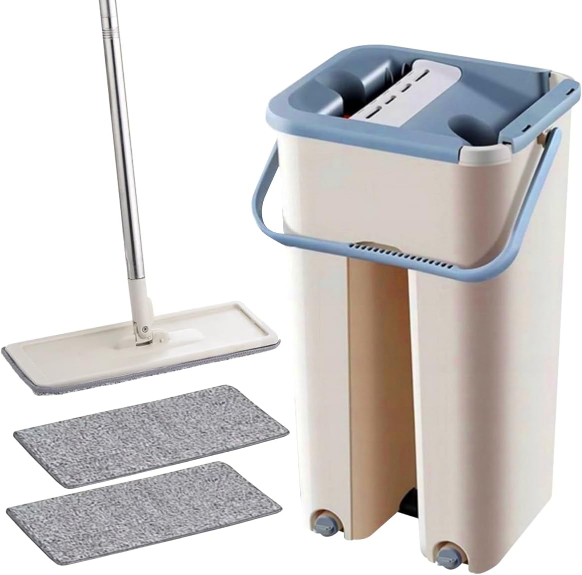 Balai-serpillère plat avec seau à deux compartiments et lingettes en microfibre - ممسحة مايكروفيبر مع دلو بغرفتين للفصل بين الماء النظيف 4