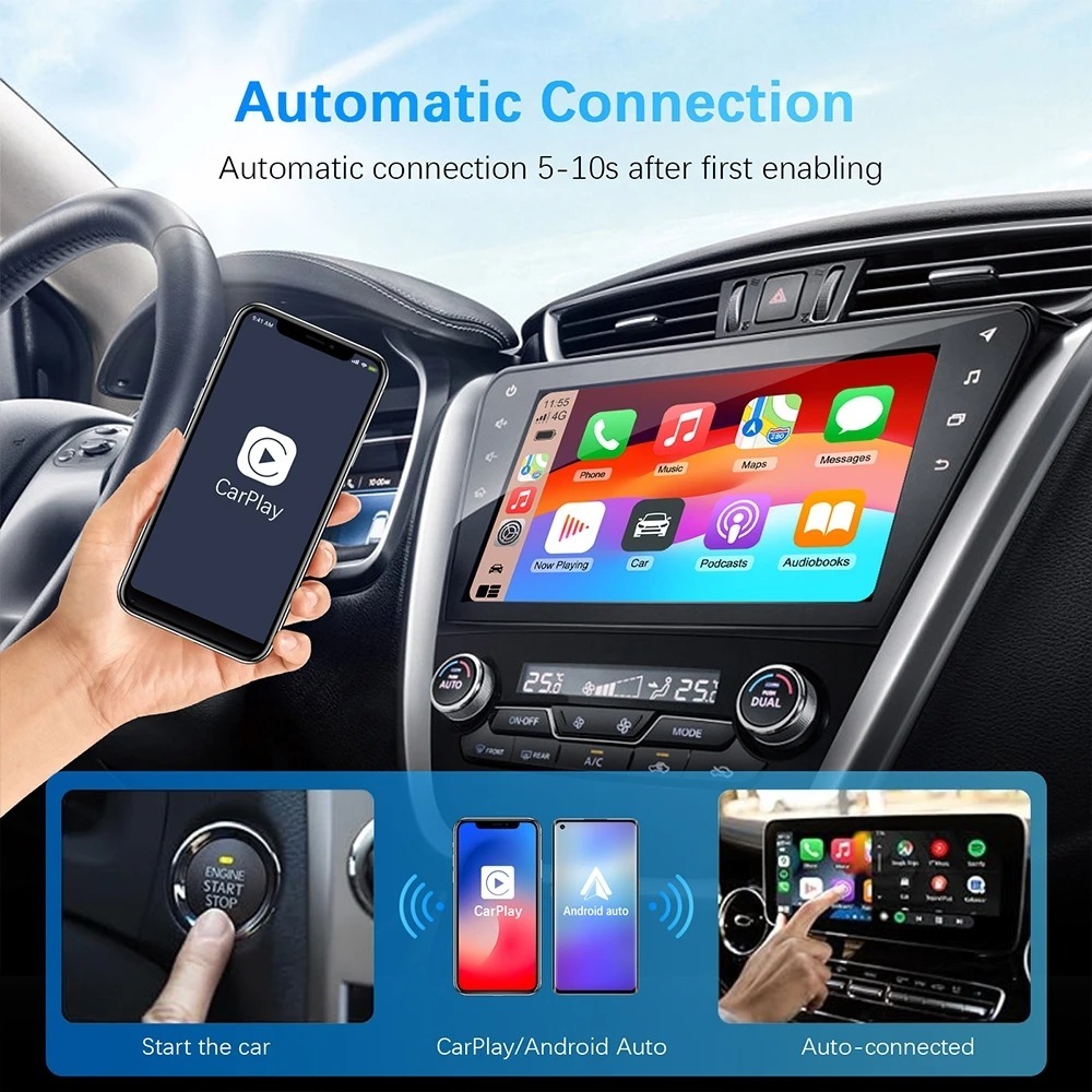 Adaptateur sans fil Android pour voiture Carplay et Android Auto - محول "كاربلاي" اللاسلكي 2 في 1