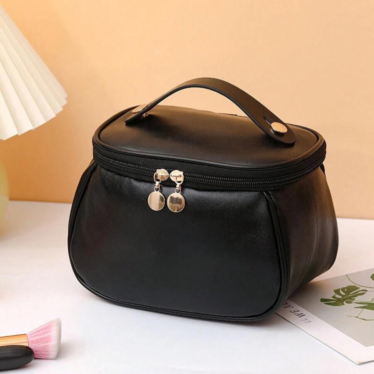 Sac à cosmétiques de voyage en cuir PU pour femmes, grande capacité, trousse de maquillage portable - 4