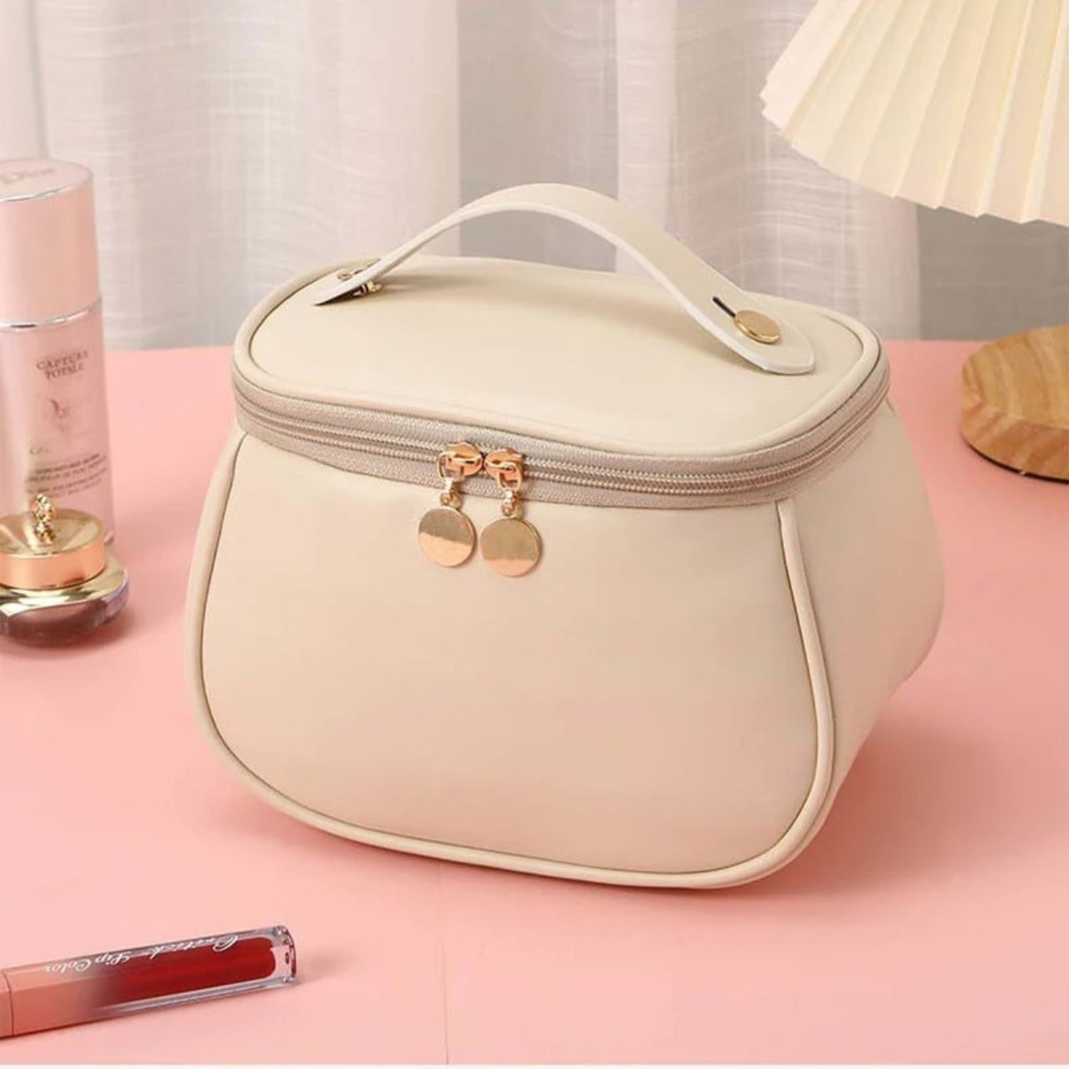 Sac à cosmétiques de voyage en cuir PU pour femmes, grande capacité, trousse de maquillage portable 3