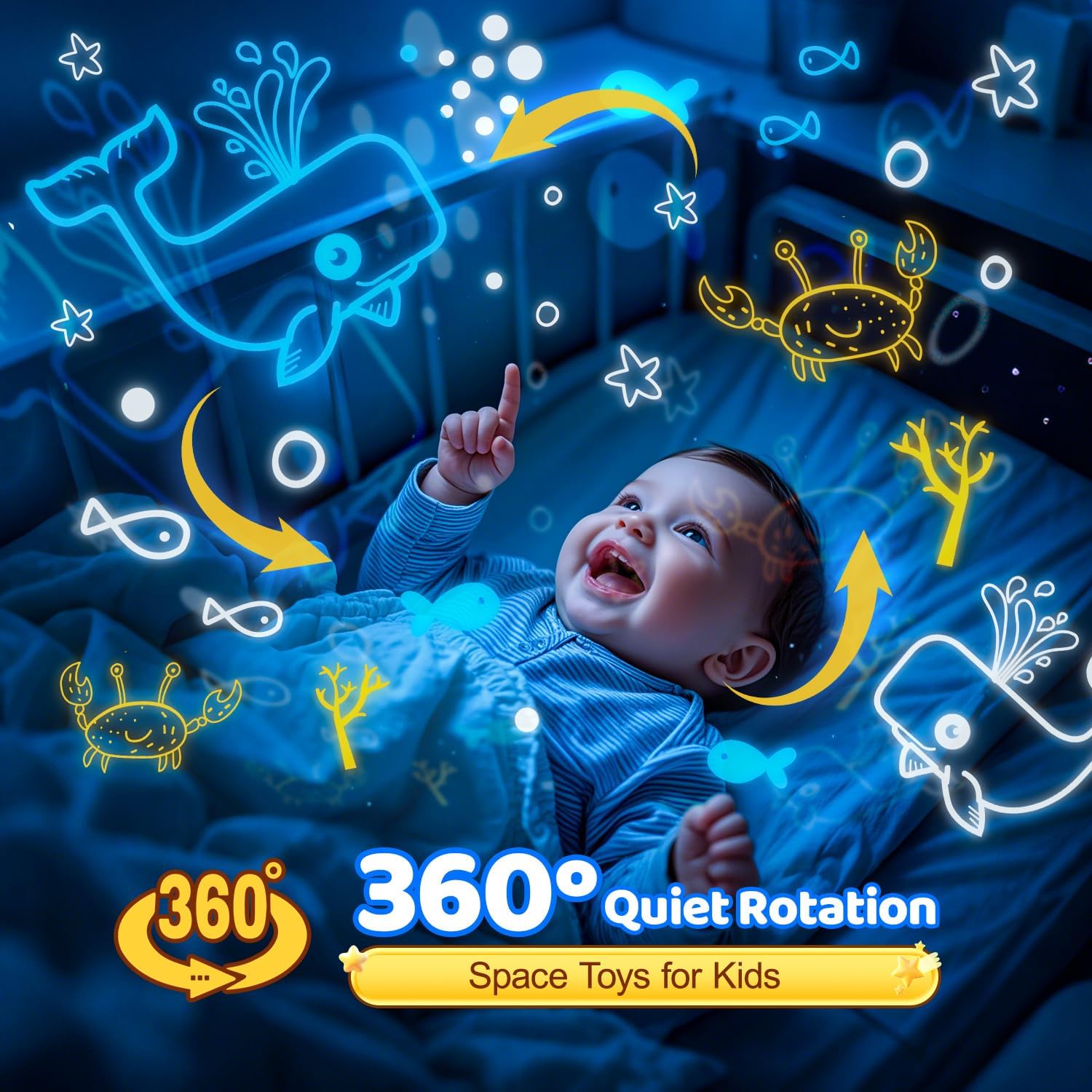 Projecteur Veilleuse Système Solaire pour Enfants Rotation à 360° + 5 Films Planètes - جهاز عرض النجوم "ستار-دريم" للأطفال - 1