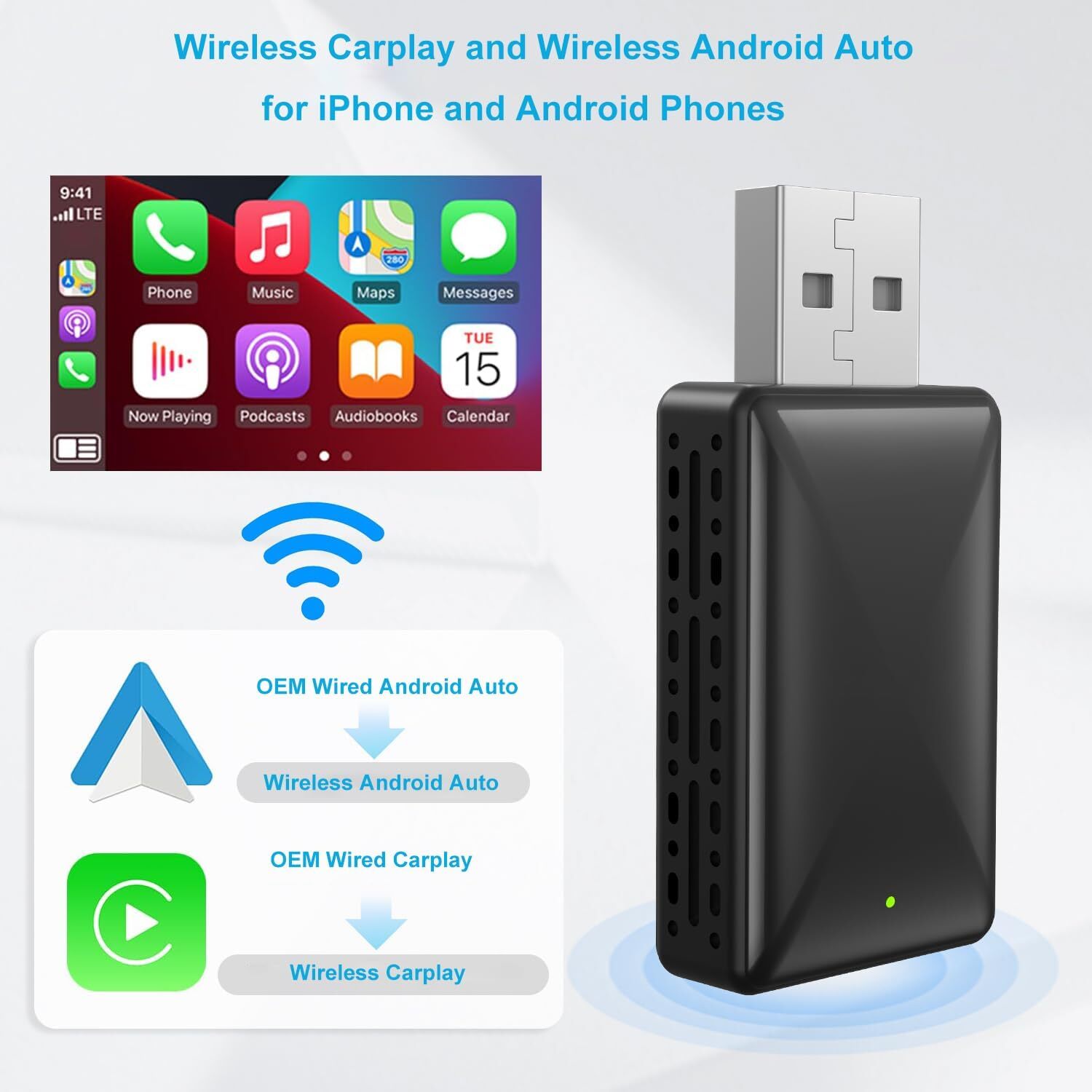 Adaptateur sans fil Android pour voiture Carplay et Android Auto - محول "كاربلاي" اللاسلكي 2 في 1 - 2