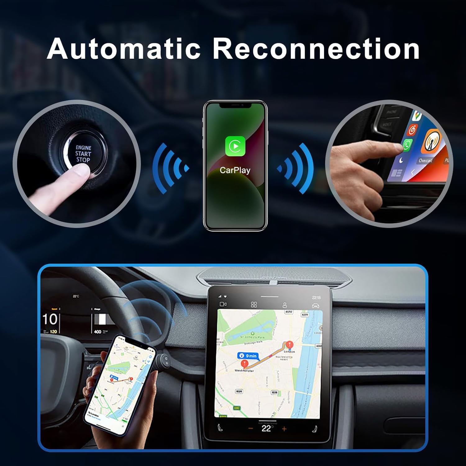 Adaptateur sans fil Android pour voiture Carplay et Android Auto - محول "كاربلاي" اللاسلكي 2 في 1 - 5