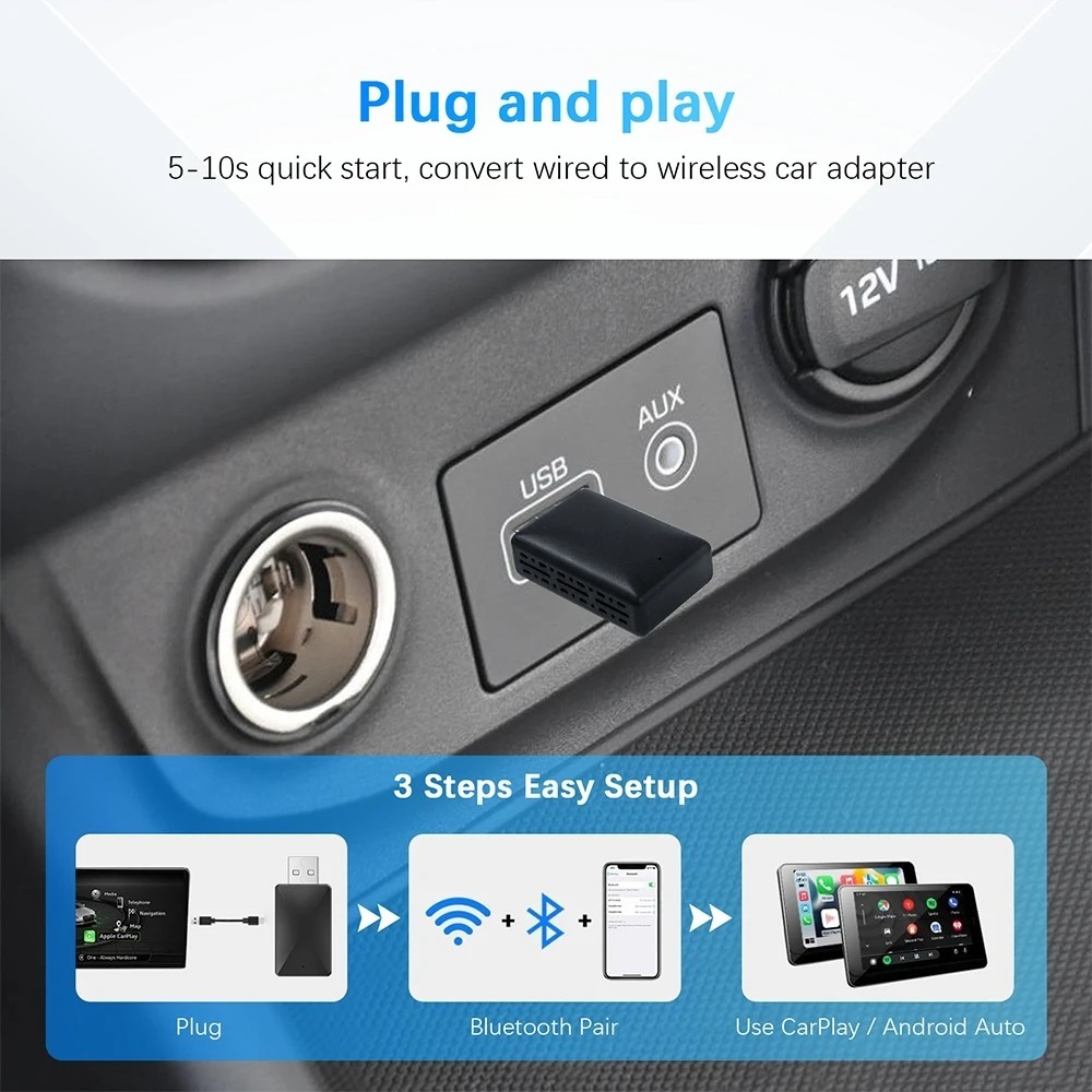 Adaptateur sans fil Android pour voiture Carplay et Android Auto - محول "كاربلاي" اللاسلكي 2 في 1 10
