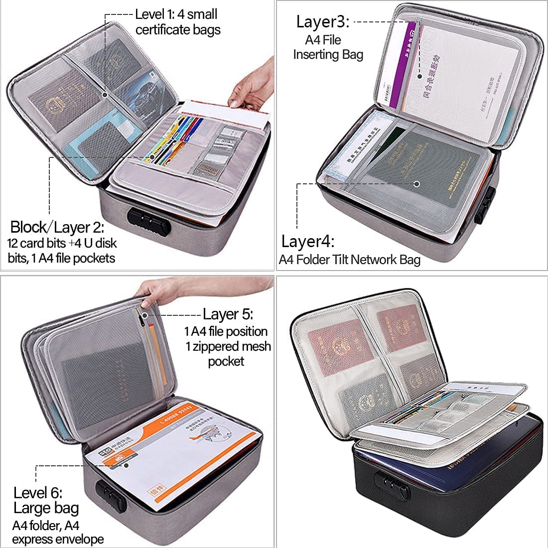 Organiseur de documents multifonctionnel avec serrure de sécurité - حقيبة تنظيم الملفات مع قفل أمان برمز سري - 4