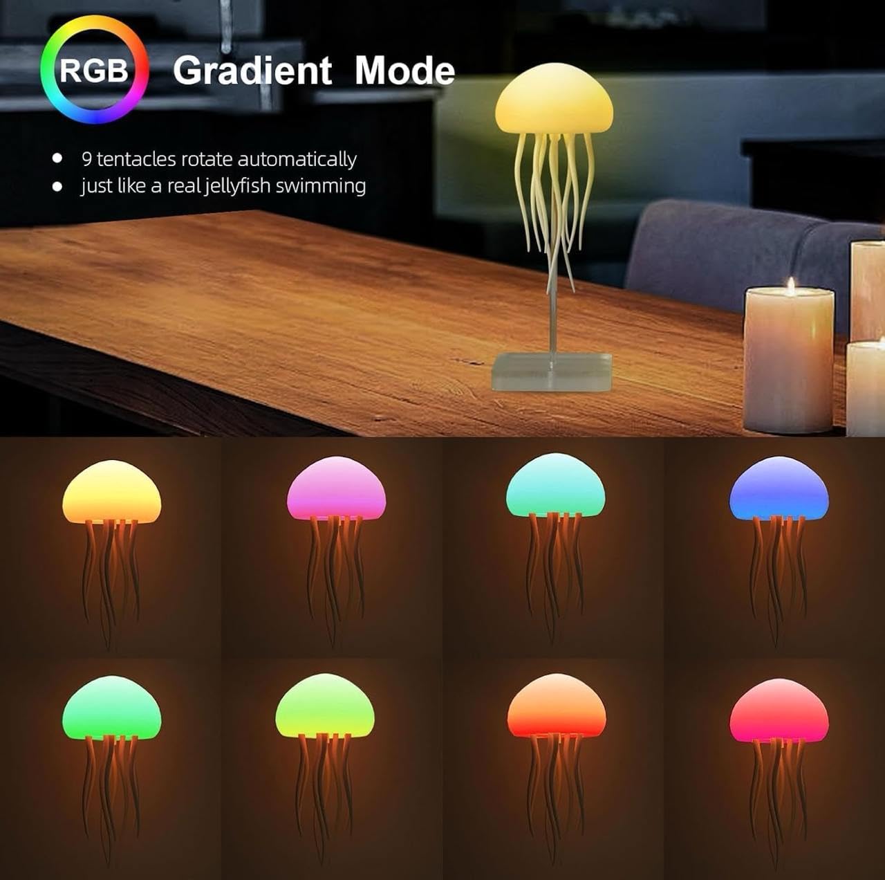 Lampe de chevet méduse à dégradé RGB avec tentacules animés - مصباح قنديل البحر 5