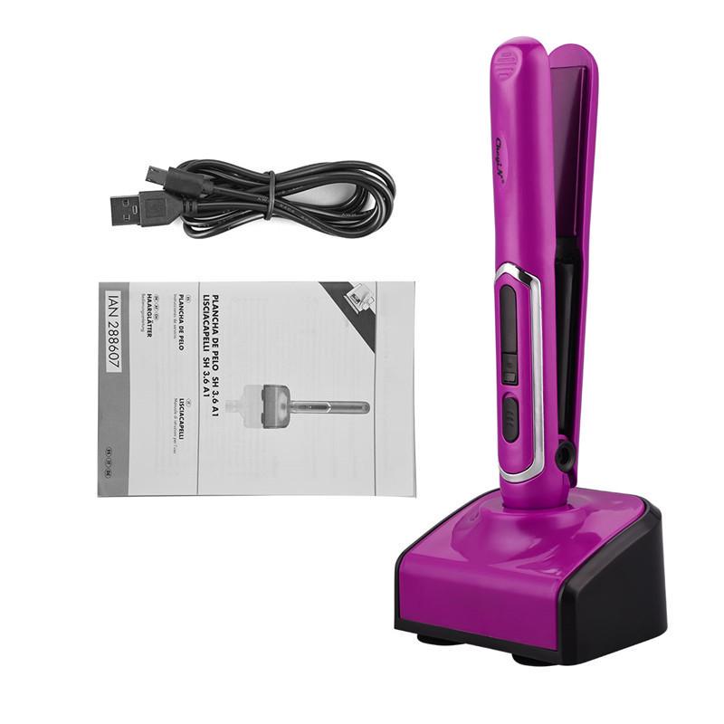 Mini Lisseur à cheveux rechargeable USB avec Base de Chargement - مكواة شعر لاسلكية 2 في 1 2