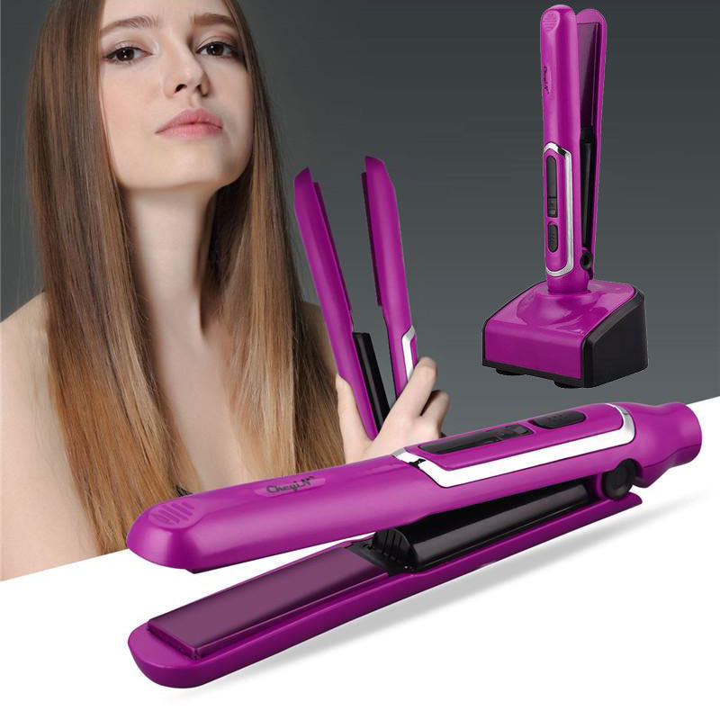 Mini Lisseur à cheveux rechargeable USB avec Base de Chargement - مكواة شعر لاسلكية 2 في 1 1