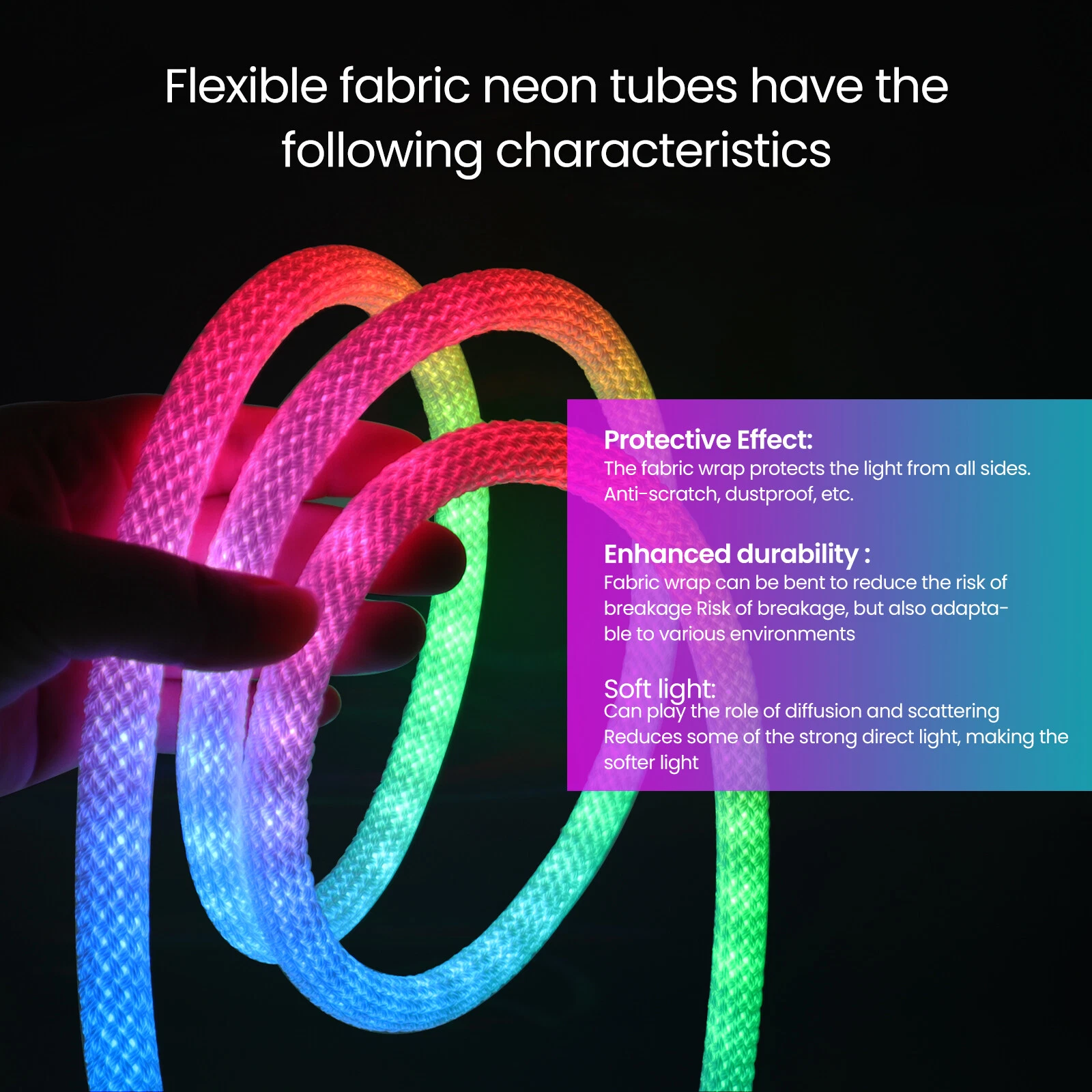 Bande LED RGB tube 360° numérique 5m 16mm USB 5V App Control - شريط إضاءة ملونة 7